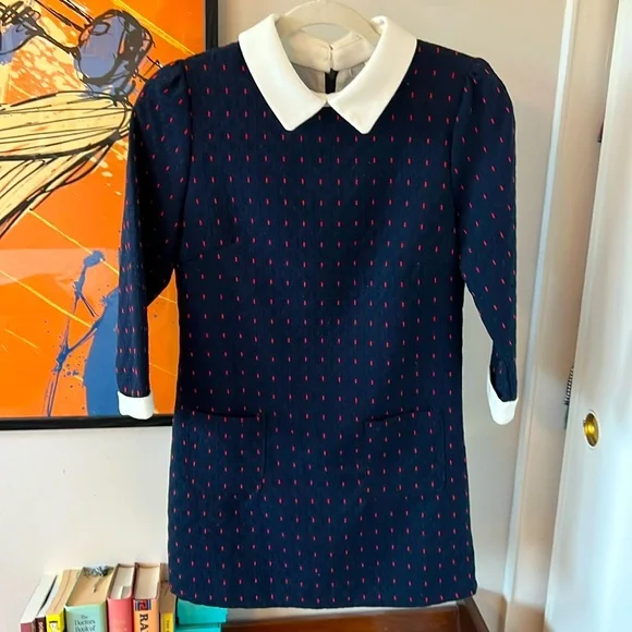 Vintage Retro 60s Style Korean Collared Mini Dress | Color: Blue/White | Size: Xs/S See Measurements | Damefemme's Closet